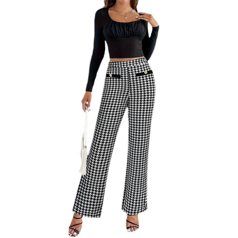 Pantaloni eleganti pied-de-poule