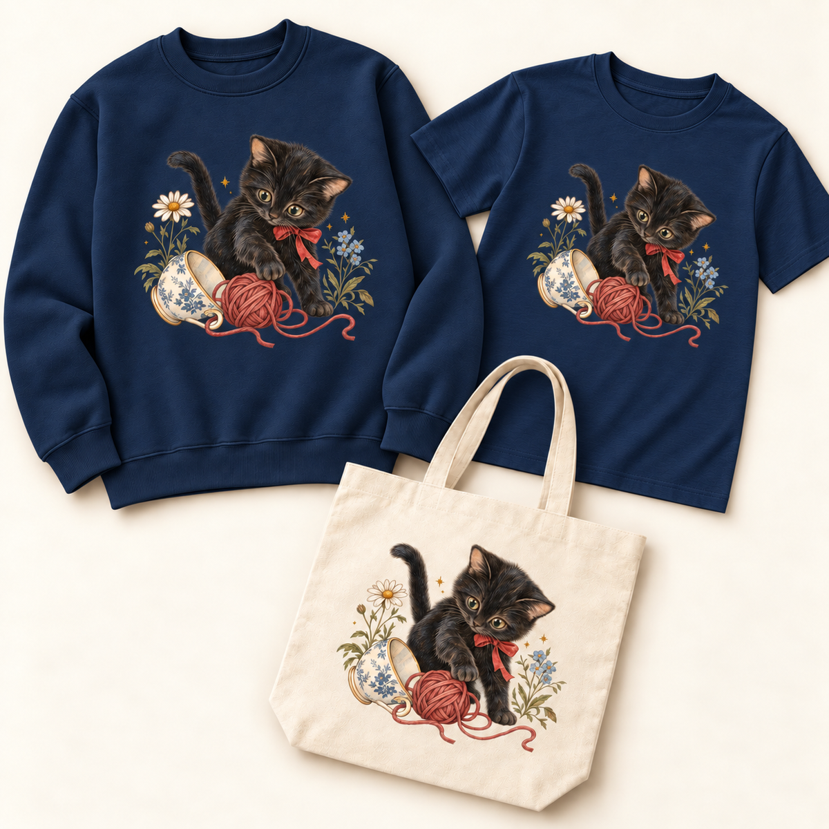 Storybook — Curious Kitten — Navy apparel preview