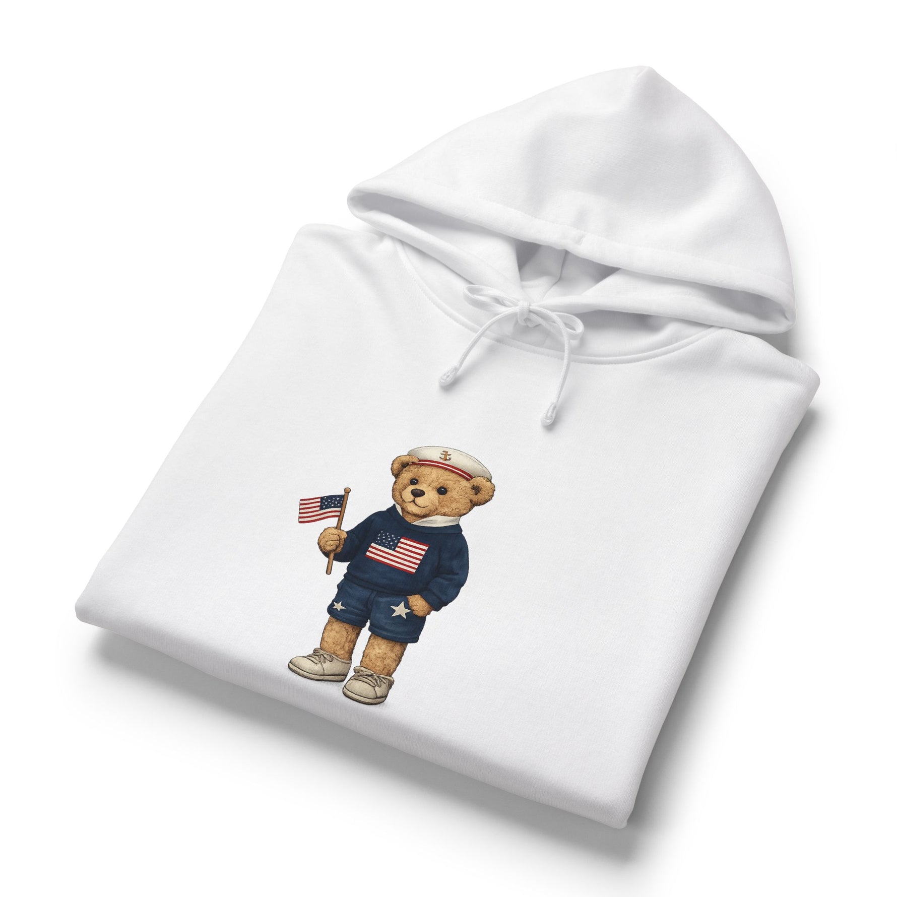 Women's USA Bear Hoodie — Patriotic Teddy Graphic Pullover