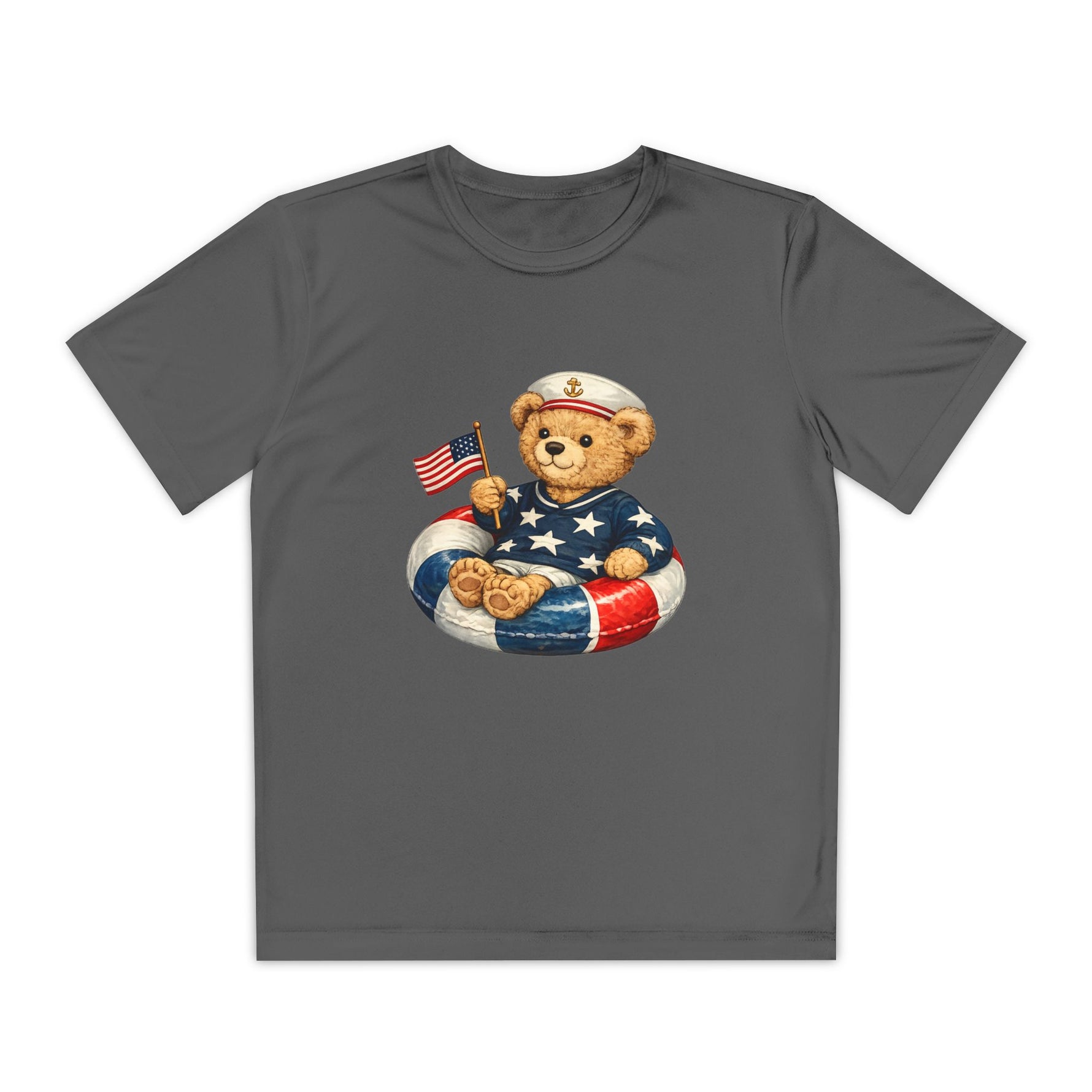 Patriotic Teddy Bear Floatie Youth T-Shirt | American Flag Kids Tee