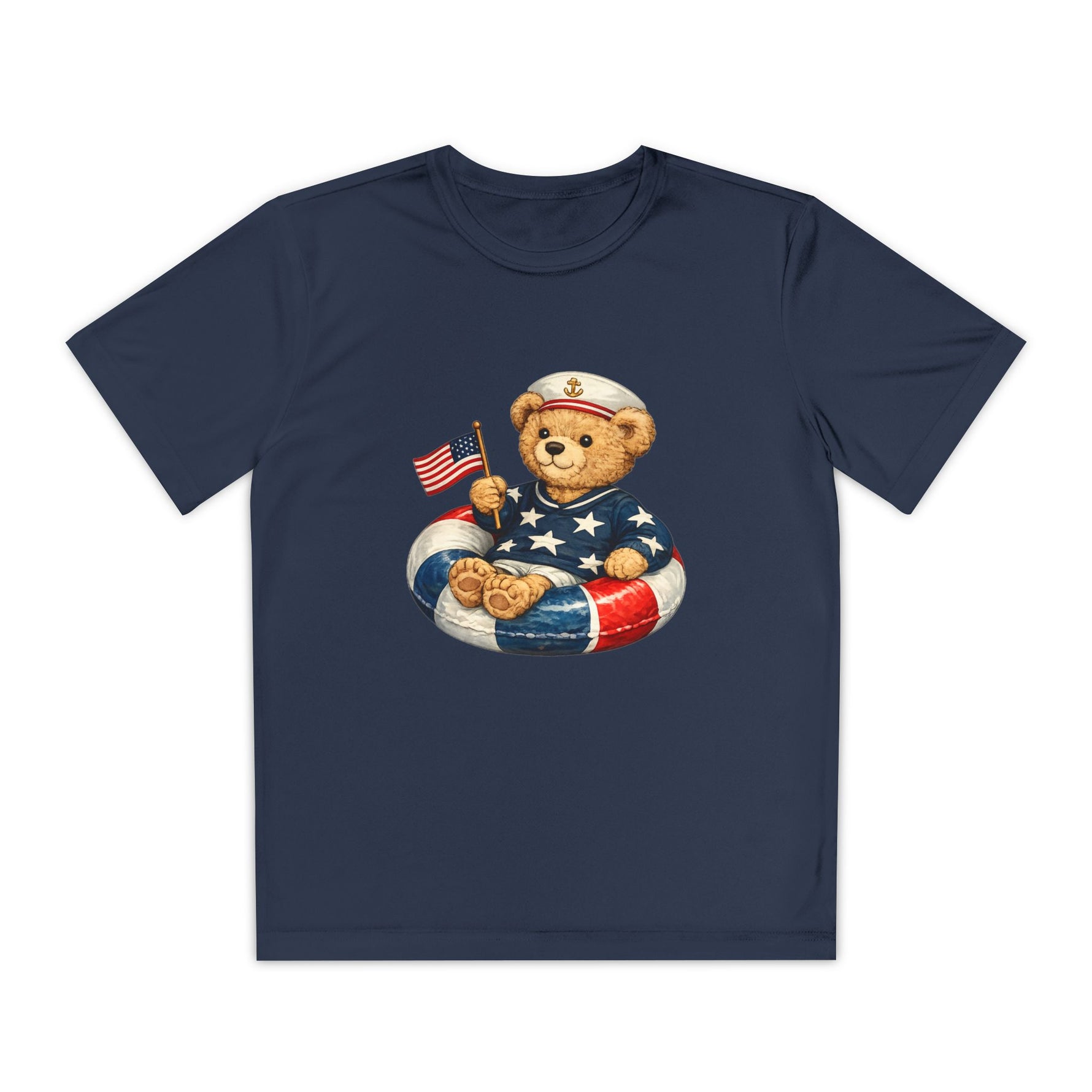 Patriotic Teddy Bear Floatie Youth T-Shirt | American Flag Kids Tee