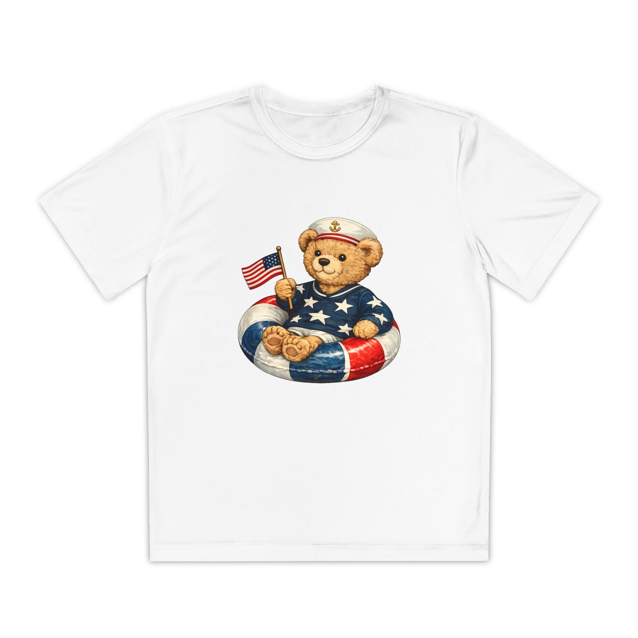 Patriotic Teddy Bear Floatie Youth T-Shirt | American Flag Kids Tee
