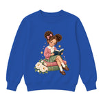 Storybook — Rose-Bowed Girl Reading Among Peonies — Boys' Sweatshirt / Royal