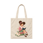 Storybook — Rose-Bowed Girl Reading Among Peonies — Canvas Tote / Natural