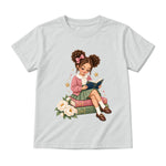 Storybook — Rose-Bowed Girl Reading Among Peonies — Youth T-Shirt / Ash
