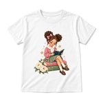 Storybook — Rose-Bowed Girl Reading Among Peonies — Youth T-Shirt / White