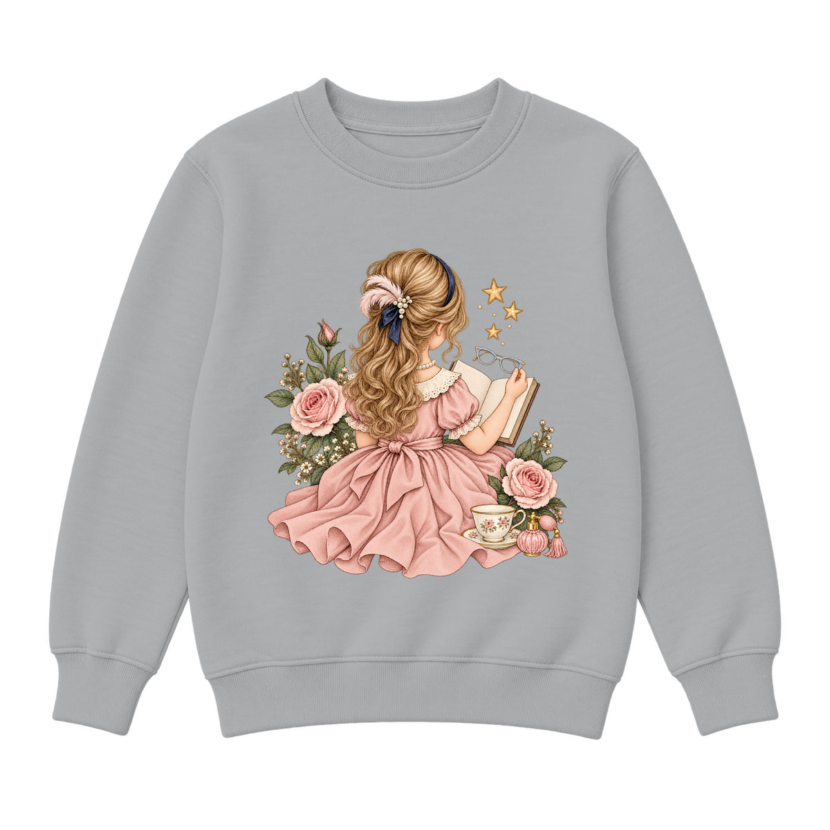Storybook — Fancy Reader with Roses and Pearls — Boys' Sweatshirt / Athletic Heather