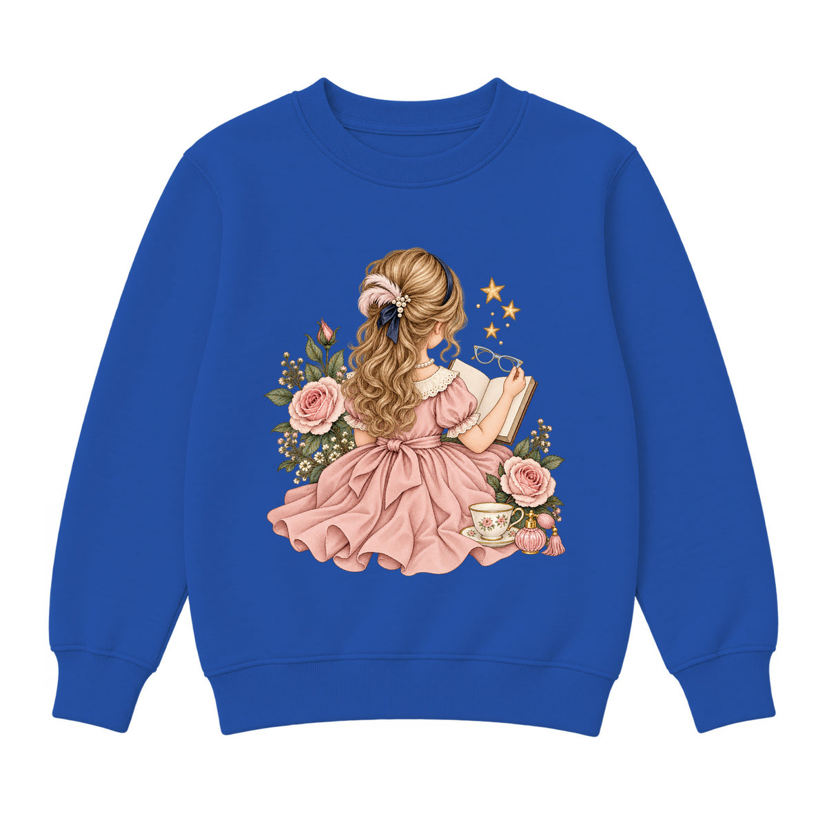 Storybook — Fancy Reader with Roses and Pearls — Boys' Sweatshirt / Royal