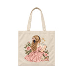 Storybook — Fancy Reader with Roses and Pearls — Canvas Tote / Natural