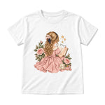 Storybook — Fancy Reader with Roses and Pearls — Youth T-Shirt / White