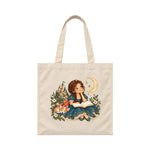 Storybook — Teal Princess Reading with Sleeping Corgi — Canvas Tote / Natural