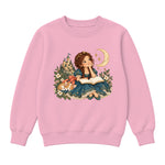 Storybook — Teal Princess Reading with Sleeping Corgi — Girls' Sweatshirt / Pink