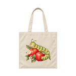 Storybook — Sage Caterpillar and Bite-Marked Apples — Canvas Tote / Natural