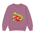 Storybook — Sage Caterpillar and Bite-Marked Apples — Girls' Sweatshirt / Mauvelous