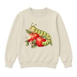 Storybook — Sage Caterpillar and Bite-Marked Apples — Girls' Sweatshirt / Natural Heather