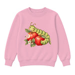 Storybook — Sage Caterpillar and Bite-Marked Apples — Girls' Sweatshirt / Pink