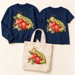 Storybook — Sage Caterpillar and Bite-Marked Apples — Navy apparel preview