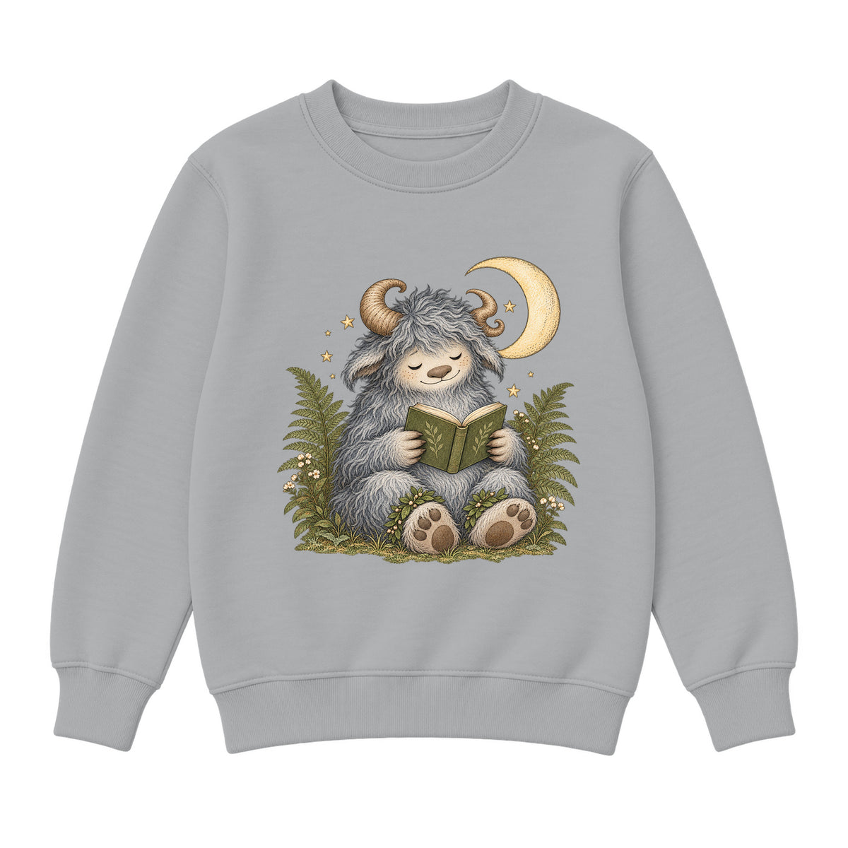 Storybook — Wild Creature Reading Beneath Crescent Moon — Boys' Sweatshirt / Athletic Heather