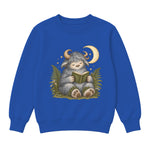 Storybook — Wild Creature Reading Beneath Crescent Moon — Boys' Sweatshirt / Royal
