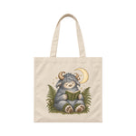 Storybook — Wild Creature Reading Beneath Crescent Moon — Canvas Tote / Natural