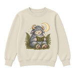 Storybook — Wild Creature Reading Beneath Crescent Moon — Girls' Sweatshirt / Natural Heather