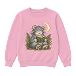 Storybook — Wild Creature Reading Beneath Crescent Moon — Girls' Sweatshirt / Pink