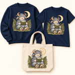 Storybook — Wild Creature Reading Beneath Crescent Moon — Navy apparel preview