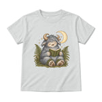 Storybook — Wild Creature Reading Beneath Crescent Moon — Youth T-Shirt / Ash