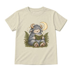 Storybook — Wild Creature Reading Beneath Crescent Moon — Youth T-Shirt / Natural