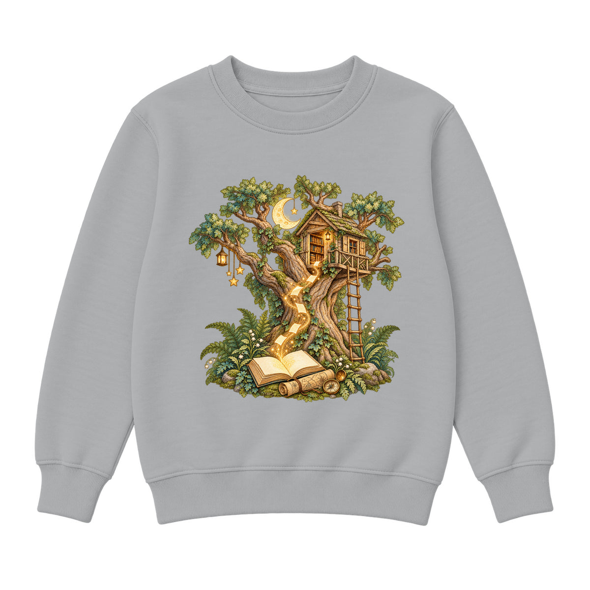 Storybook — Magical Treehouse with Golden Page Sparks — Boys' Sweatshirt / Athletic Heather