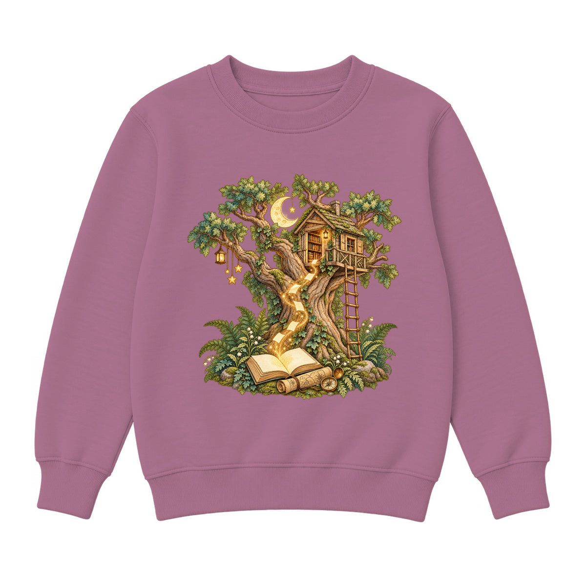 Storybook — Magical Treehouse with Golden Page Sparks — Girls' Sweatshirt / Mauvelous