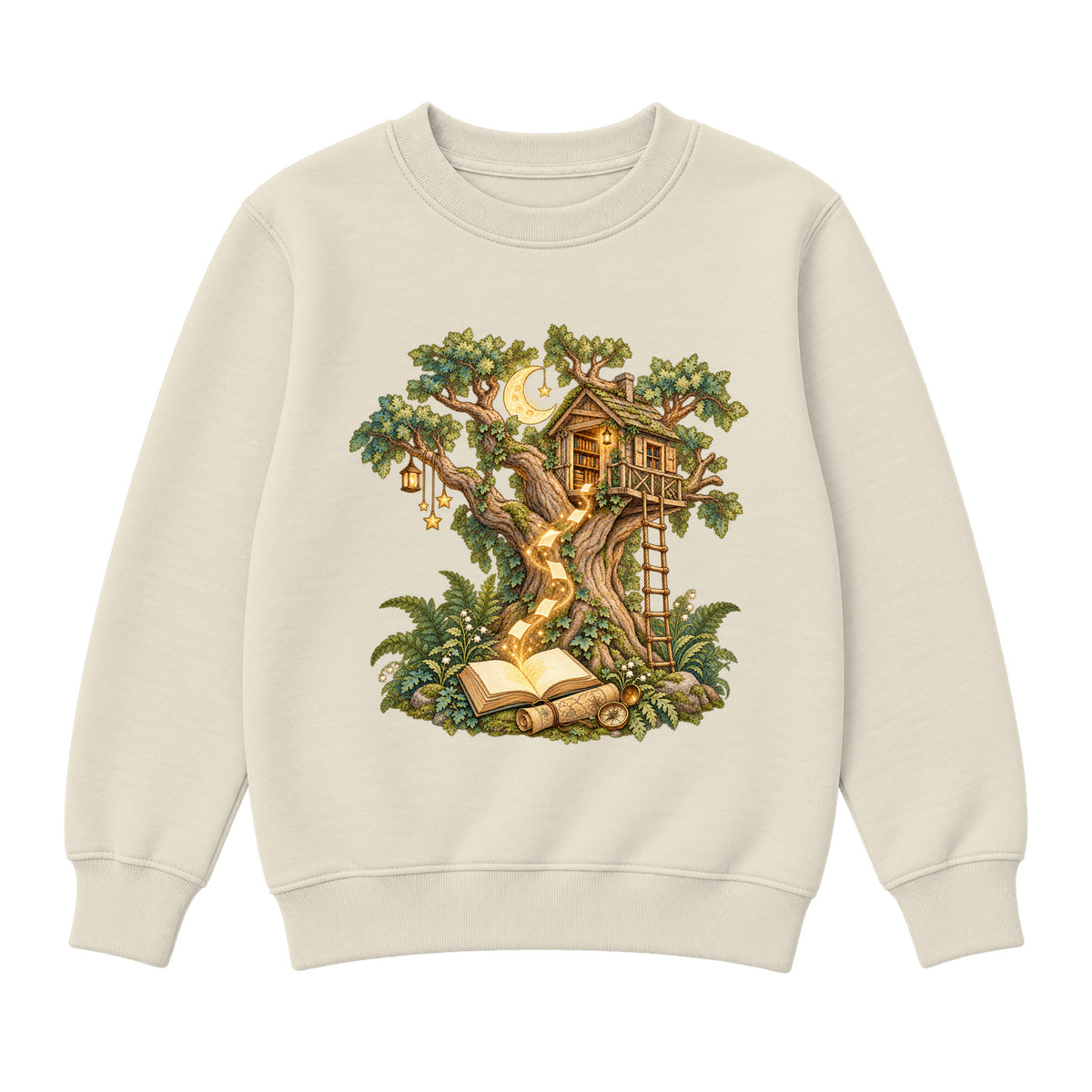 Storybook — Magical Treehouse with Golden Page Sparks — Girls' Sweatshirt / Natural Heather