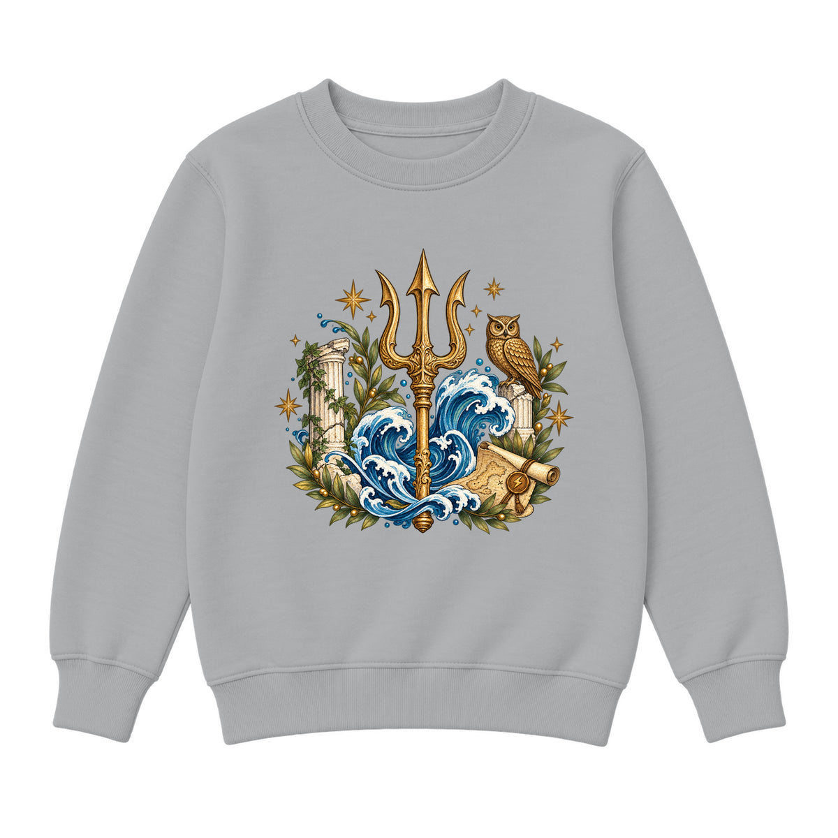 Storybook — Mythic Trident and Bronze Owl — Boys' Sweatshirt / Athletic Heather
