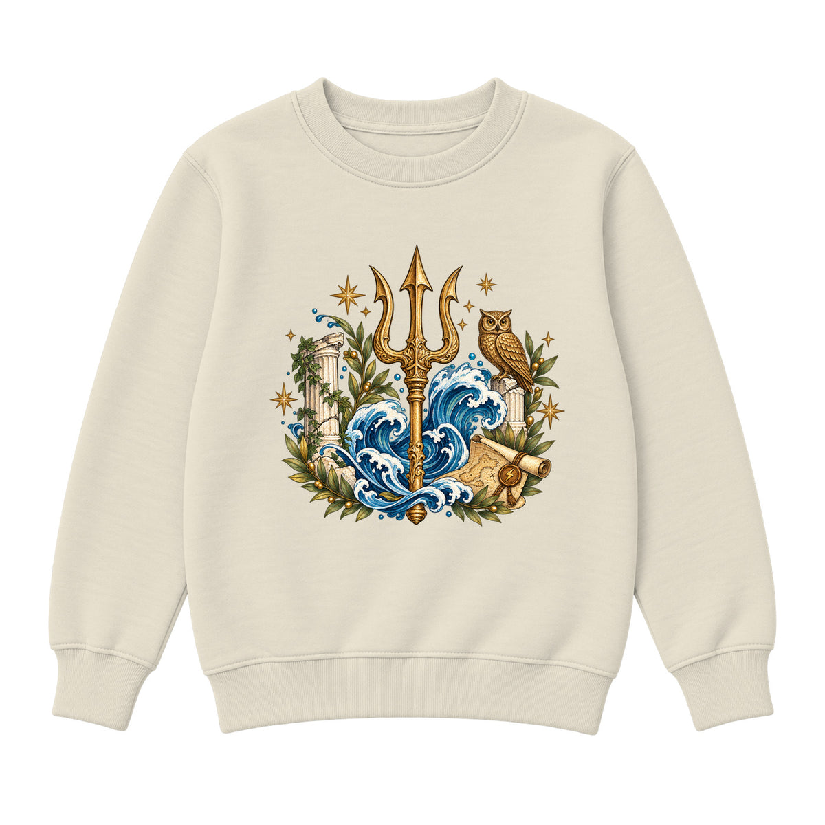 Storybook — Mythic Trident and Bronze Owl — Girls' Sweatshirt / Natural Heather