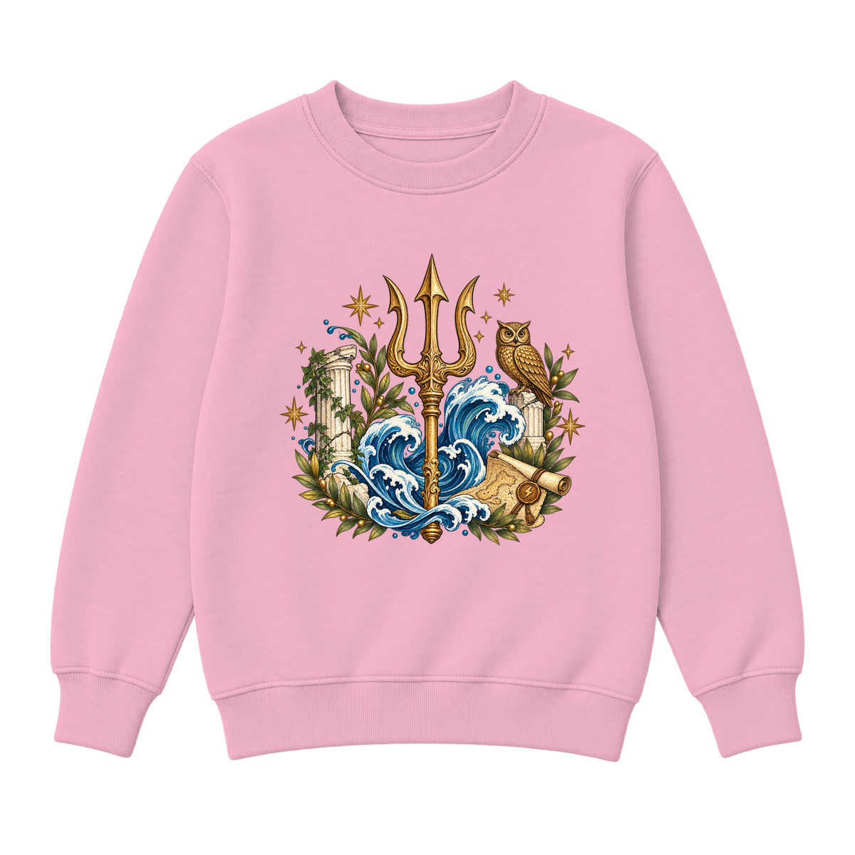 Storybook — Mythic Trident and Bronze Owl — Girls' Sweatshirt / Pink