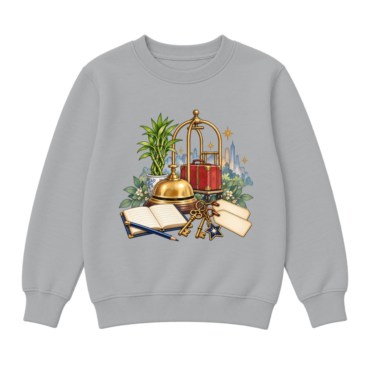 Storybook — Brass Bell, Guest Ledger, and Luggage — Boys' Sweatshirt / Athletic Heather