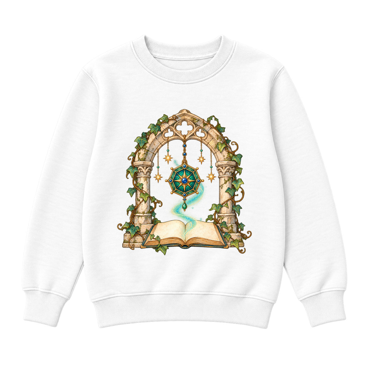Storybook — Magical Compass in a Vine-Covered Arch — Boys' Sweatshirt / White