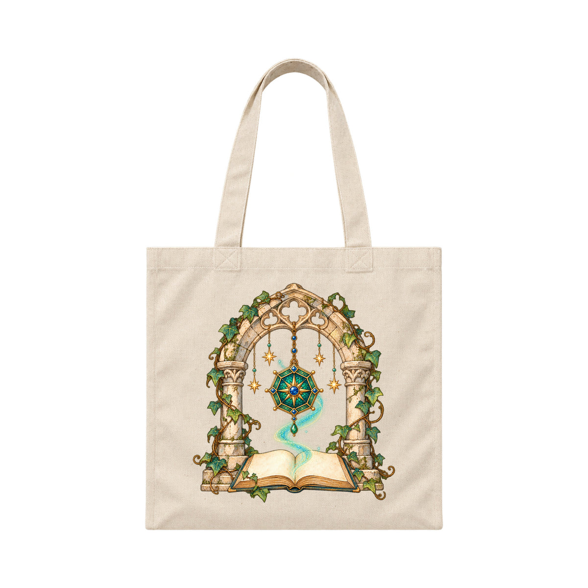Storybook — Magical Compass in a Vine-Covered Arch — Canvas Tote / Natural