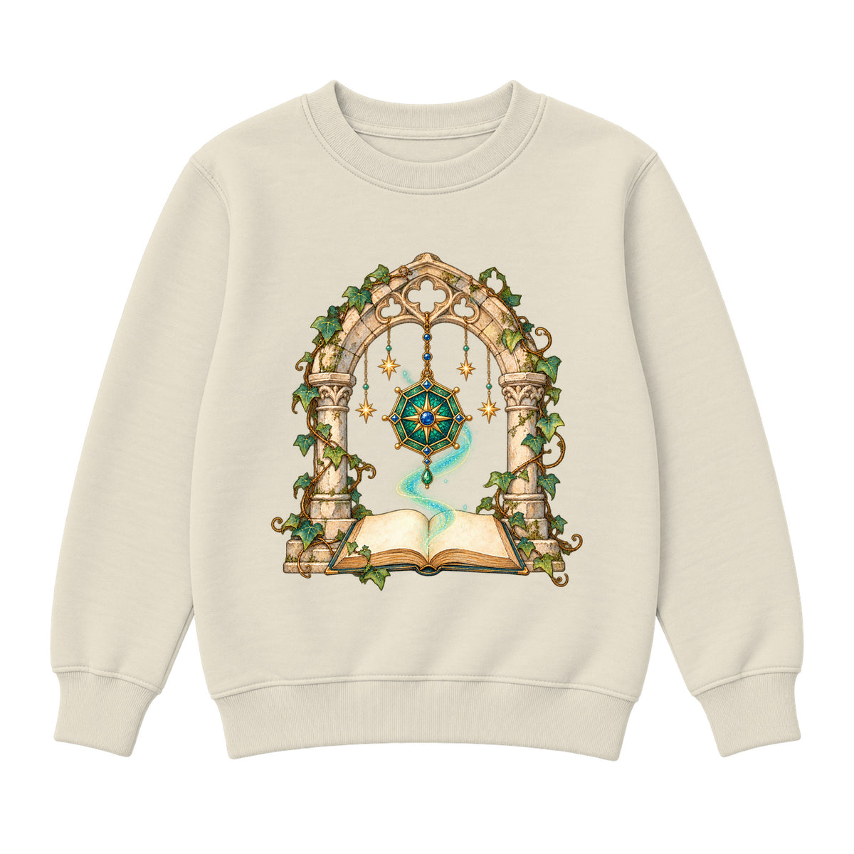 Storybook — Magical Compass in a Vine-Covered Arch — Girls' Sweatshirt / Natural Heather