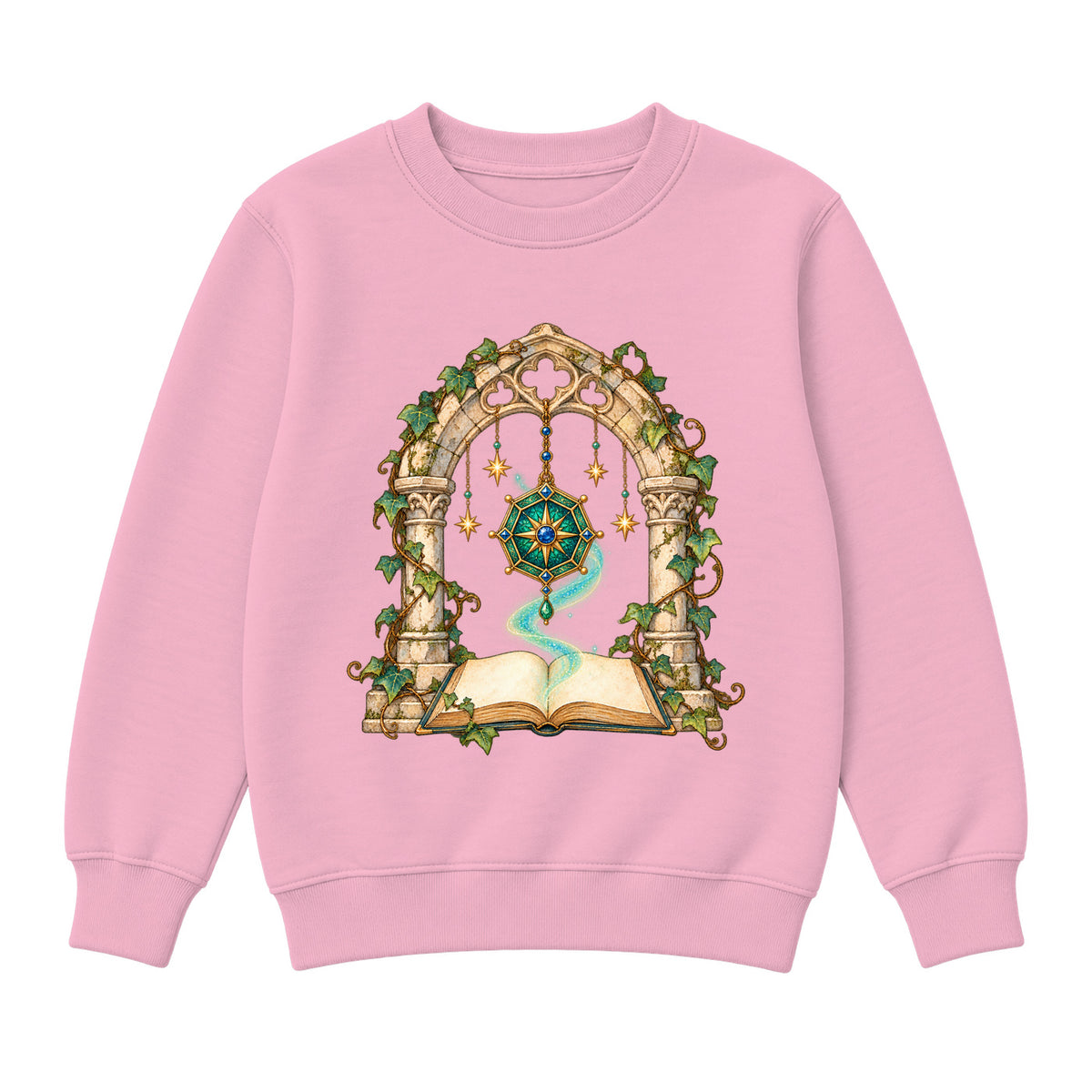 Storybook — Magical Compass in a Vine-Covered Arch — Girls' Sweatshirt / Pink