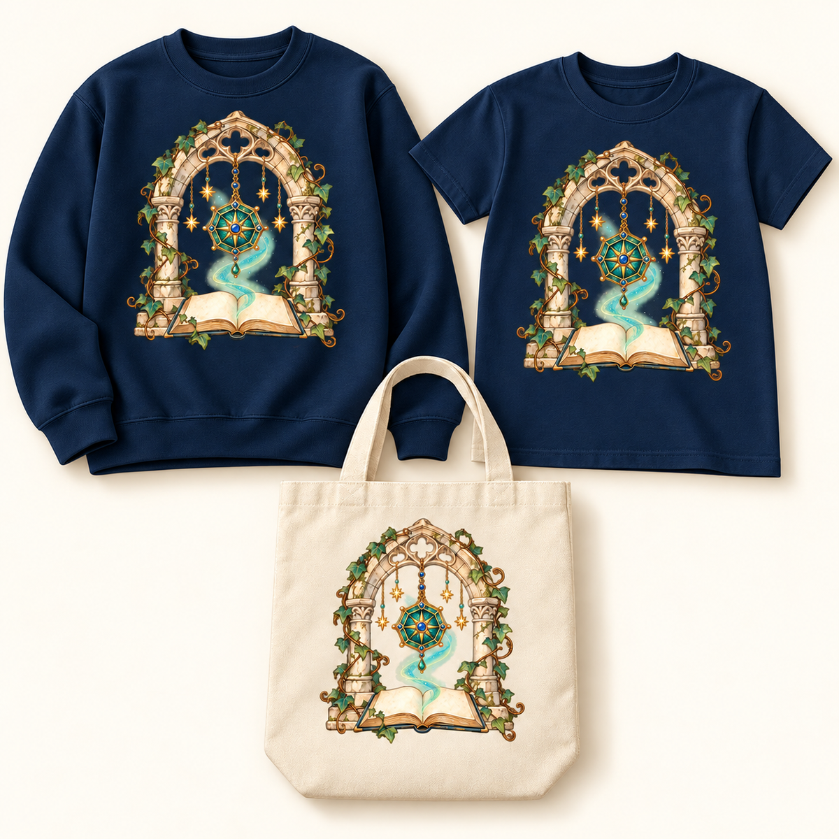 Storybook — Magical Compass in a Vine-Covered Arch — Navy apparel preview