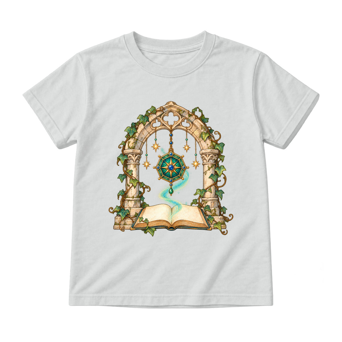 Storybook — Magical Compass in a Vine-Covered Arch — Youth T-Shirt / Ash
