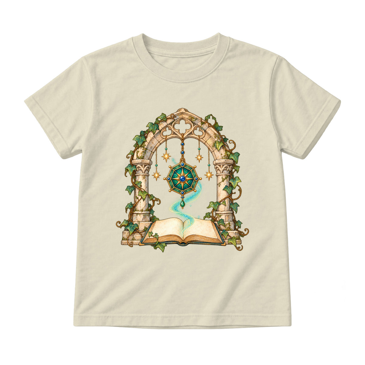 Storybook — Magical Compass in a Vine-Covered Arch — Youth T-Shirt / Natural