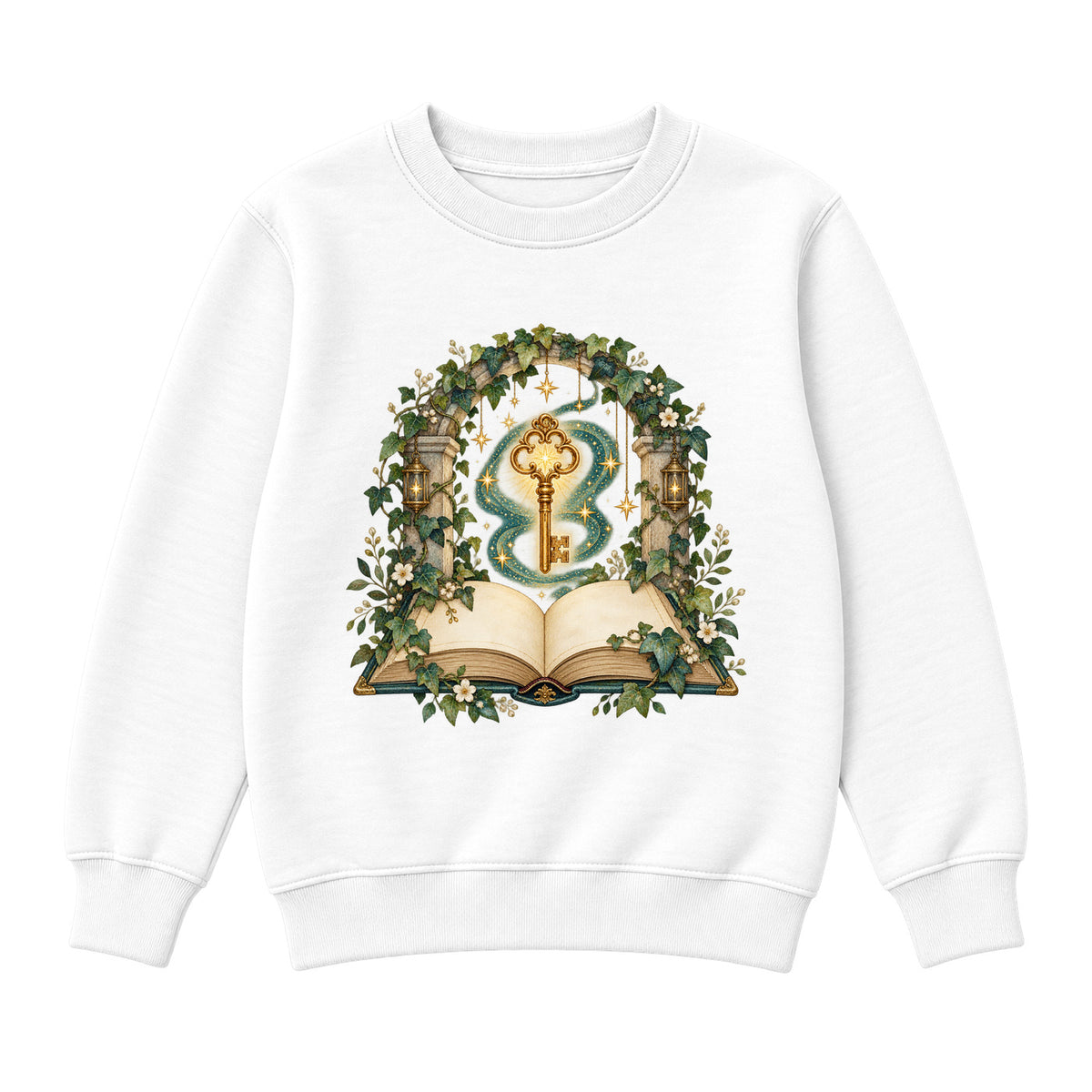Storybook — Luminous Key Beneath the Ivy Arch — Boys' Sweatshirt / White