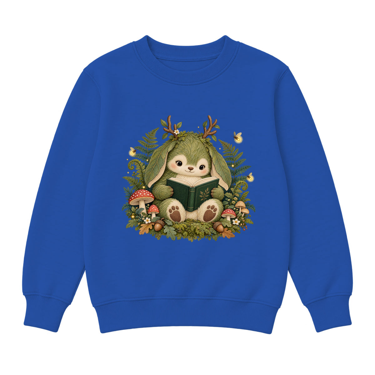 Storybook — Mossy Woodland Reader Under Ferns — Boys' Sweatshirt / Royal