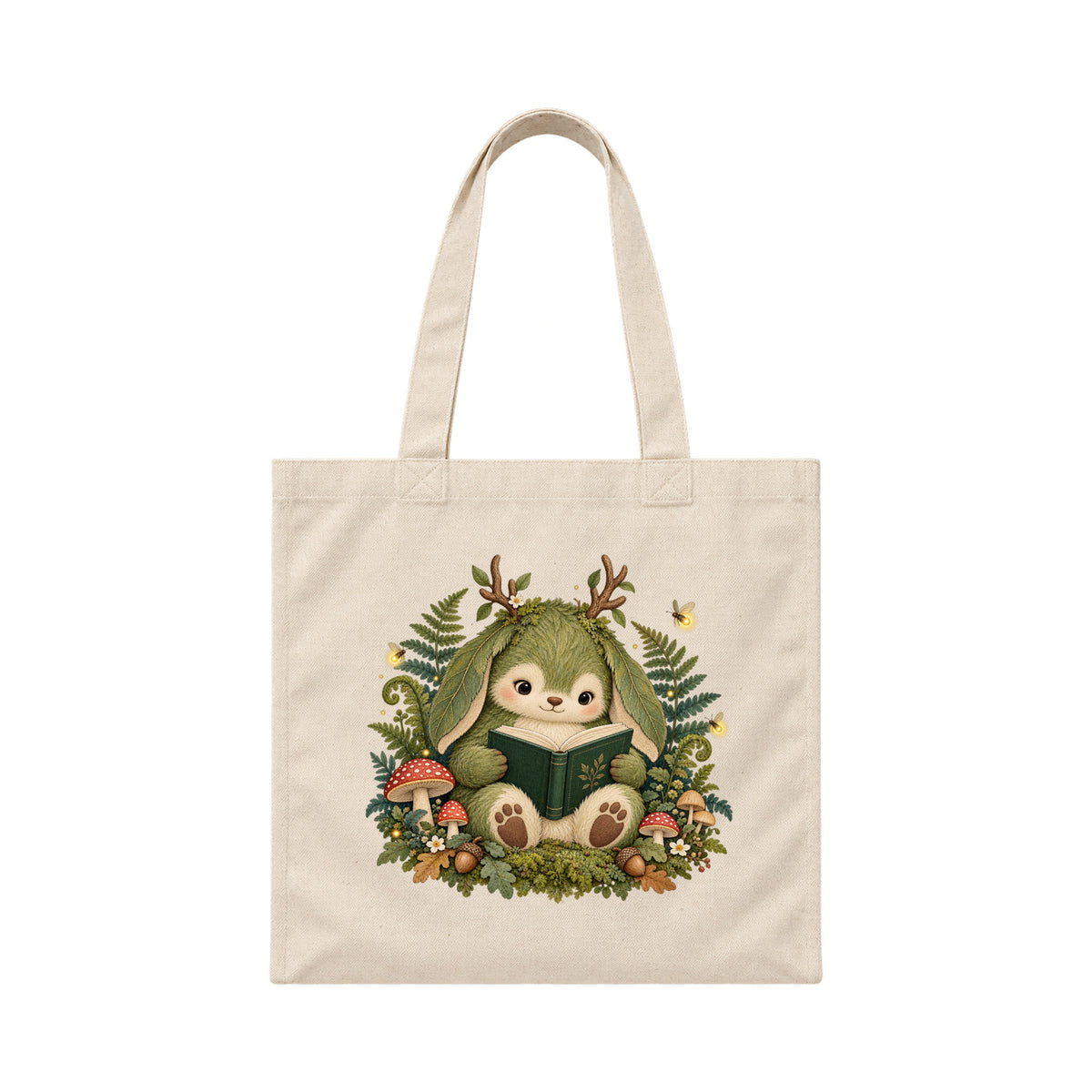 Storybook — Mossy Woodland Reader Under Ferns — Canvas Tote / Natural