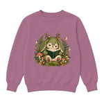 Storybook — Mossy Woodland Reader Under Ferns — Girls' Sweatshirt / Mauvelous