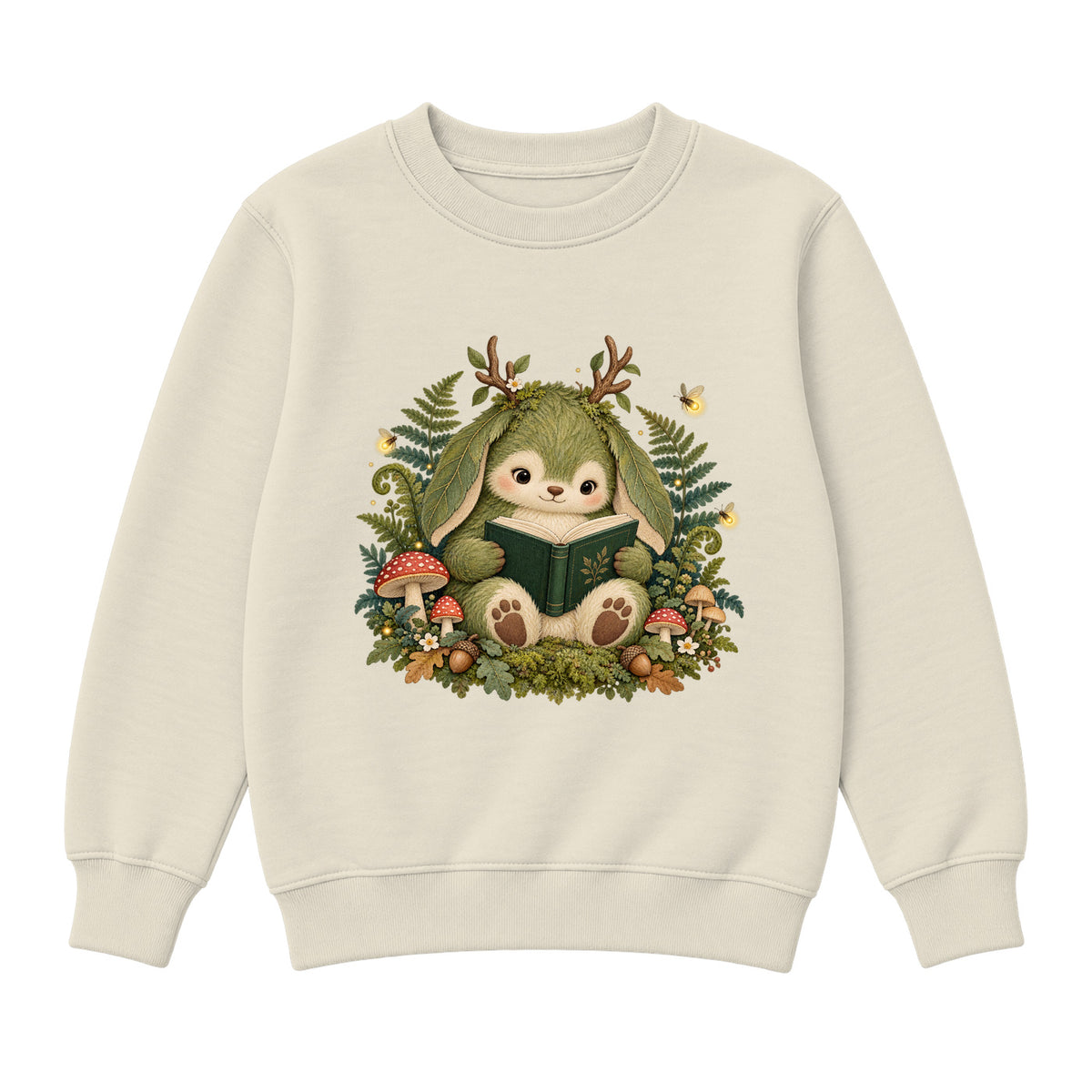 Storybook — Mossy Woodland Reader Under Ferns — Girls' Sweatshirt / Natural Heather