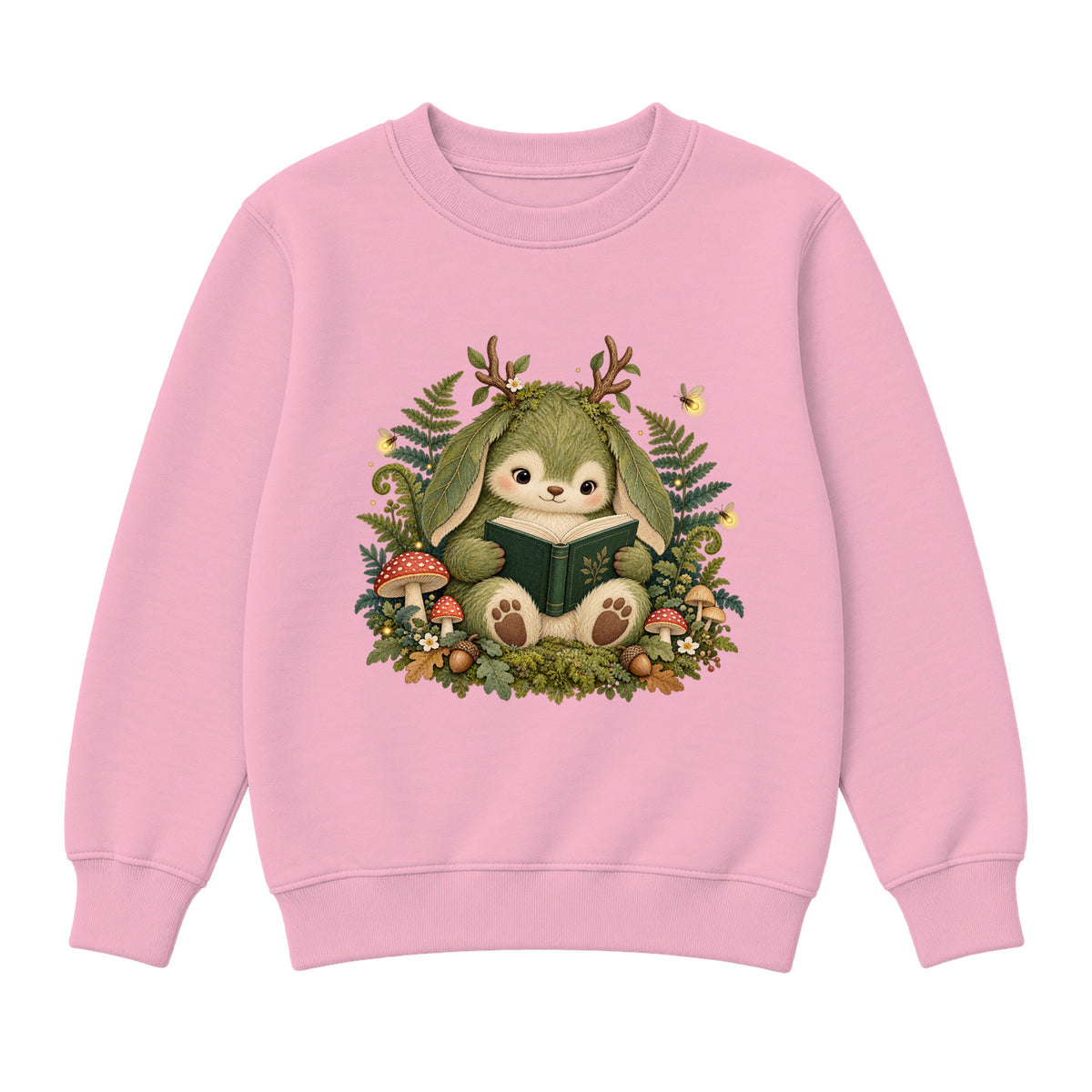 Storybook — Mossy Woodland Reader Under Ferns — Girls' Sweatshirt / Pink