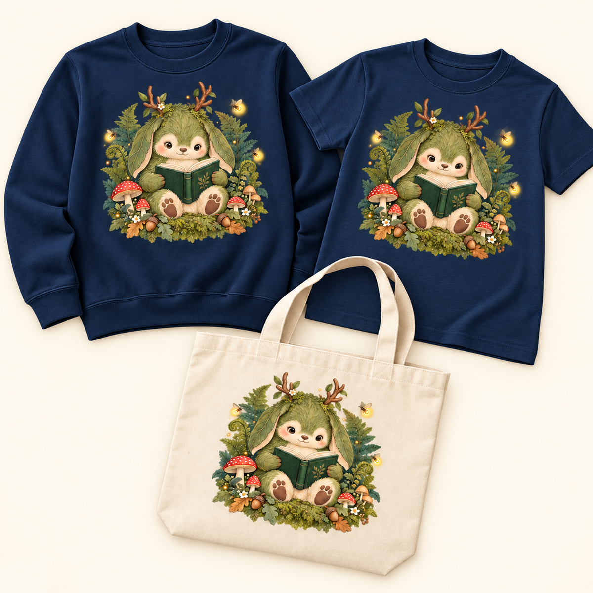 Storybook — Mossy Woodland Reader Under Ferns — Navy apparel preview